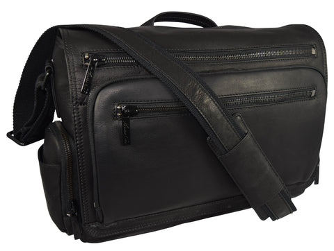 Kenneth Cole New York, "Mess-ed The Deadline" Black Leather Business Case, Messenger Bag w Shoulder Strap