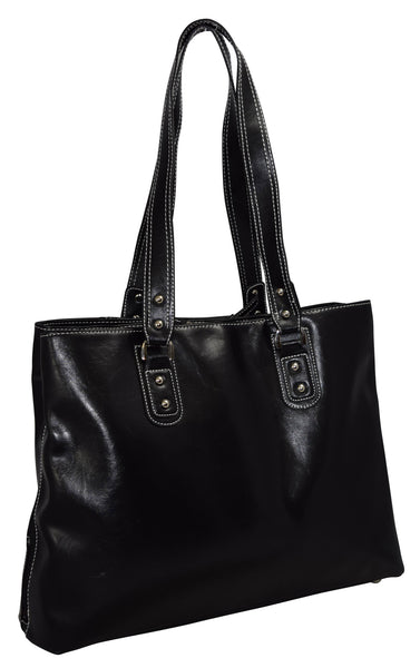 Franklin Covey Black Leather Hand Bag Travel Laptop Tote Purse