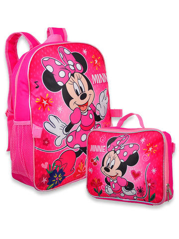 Minnie Mouse Girl's 16" Backpack W/Detachable Lunch Box, Pink