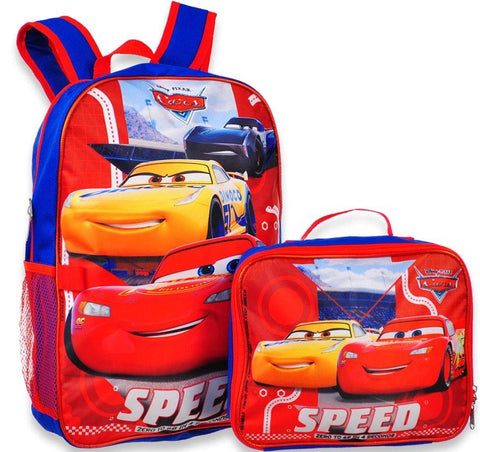 Cars Jackson & Lightning McQueen 16" Backpack W/ Detachable Lunch Box