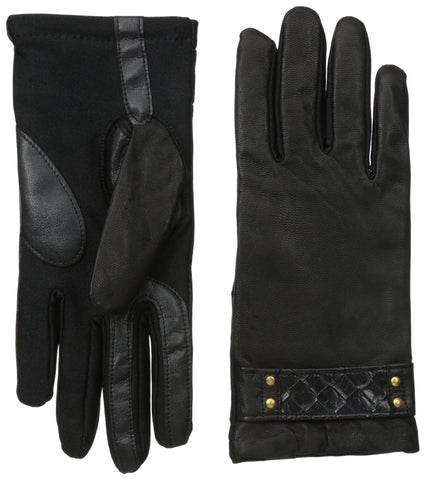 Isotoner Women's Smartouch Stretch Leather Glove with Studded Belt Fleece Lined